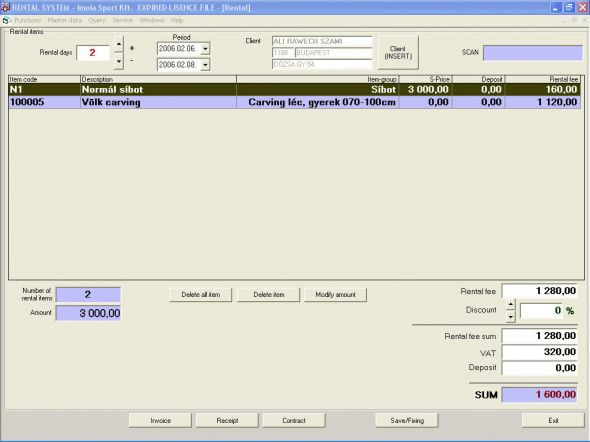 ESC-Rental Software Screenshot