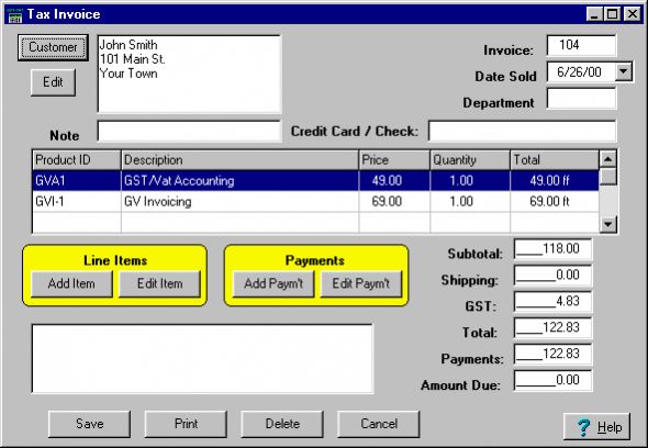 GST-VAT Invoicing Screenshot