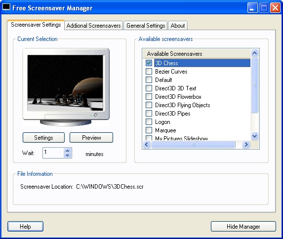 Free Screensaver Manager Screenshot