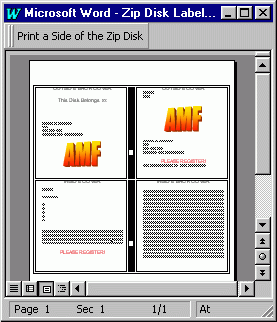 ZIP Disk Jewel Case and Label Creator for Word Screenshot