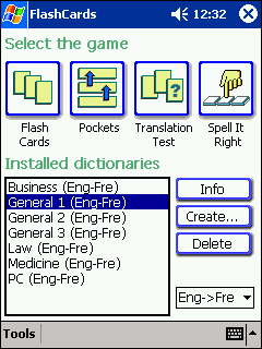 LingvoSoft FlashCards English <-> French for Pocket PC Screenshot