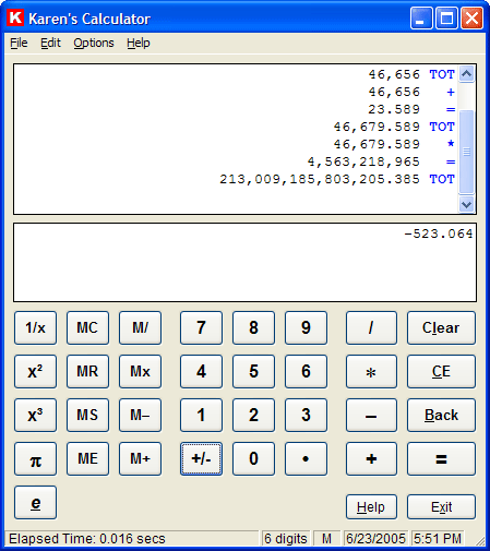 Karen's Calculator Screenshot