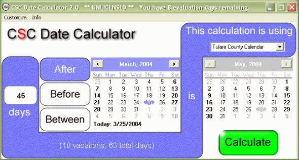CSC Date Calculator Screenshot