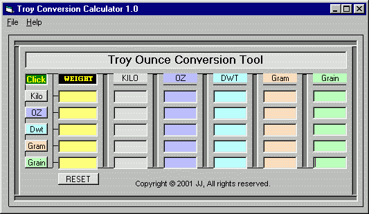 Troy Ounce Conversion Tool Screenshot