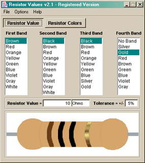 Resistor Values Screenshot