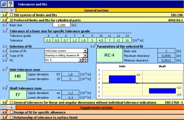 MITCalc - Tolerances Screenshot
