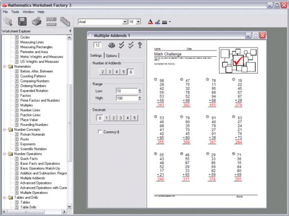 Mathematics Worksheet Factory Screenshot