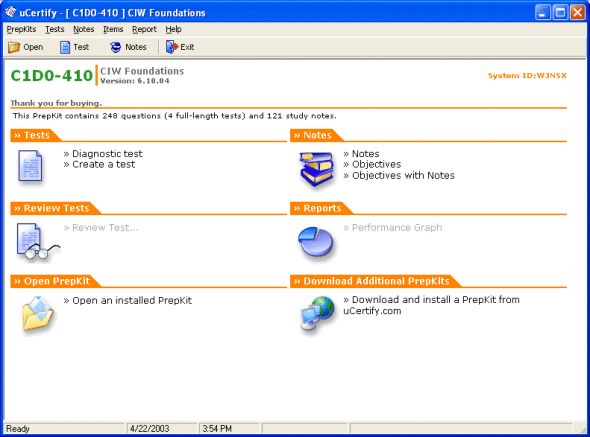 uCertify PrepKit for CIW Exam 1D0-410 Screenshot