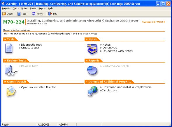 uCertify PrepKit for Microsoft Exam 70-224 Screenshot