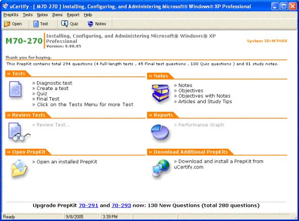 uCertify PrepKit for Microsoft Exam 70-270 Screenshot