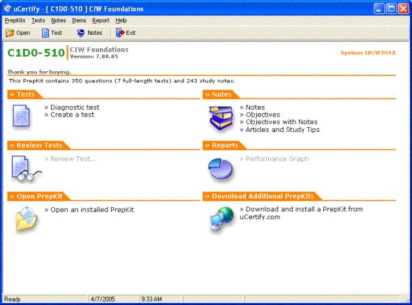 uCertify PrepKit for CIW exam 1D0-510 Screenshot