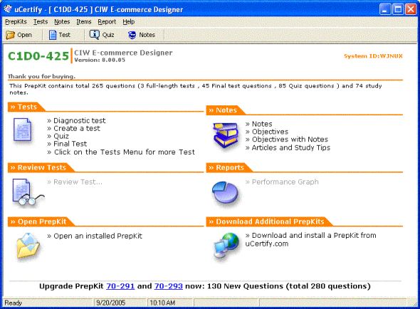 uCertify PrepKit for CIW Exam 1D0-425 Screenshot