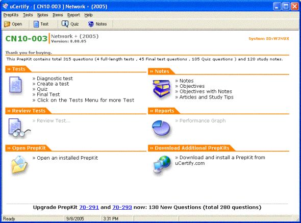 uCertify PrepKit for CompTIA exam N10-003 Screenshot
