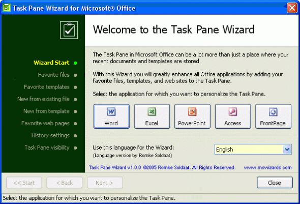 Task Pane Wizard for Microsoft Office Screenshot