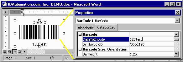 Barcode Add-in for Microsoft Office Screenshot
