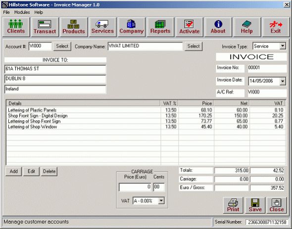 HS Invoice Manager Screenshot