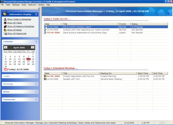 Personal Information Manager Screenshot