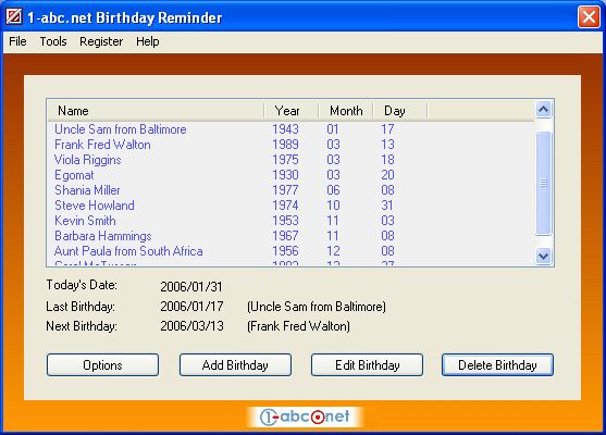 1-abc.net Birthday Reminder Screenshot