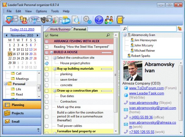 LeaderTask Personal Organizer Screenshot