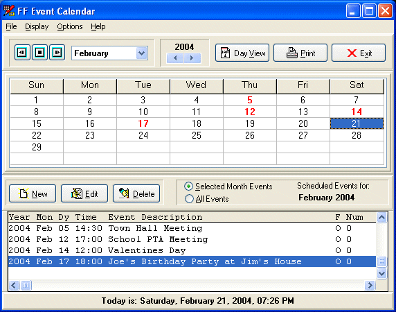 FF Event Calendar Screenshot