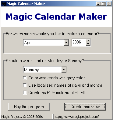 Magic Calendar Maker Screenshot