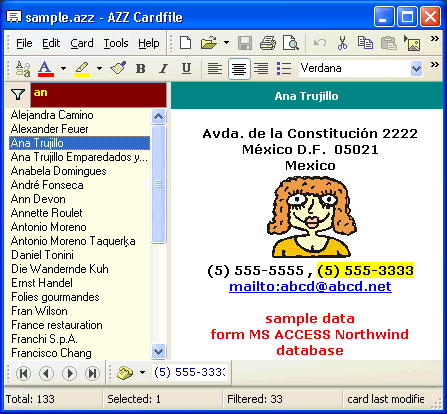 AZZ Cardfile Screenshot