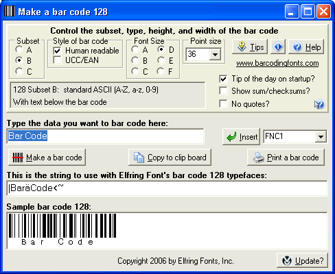 Bar Code 128 Screenshot