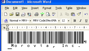 Morovia Code39 (Full ASCII) Barcode Fontware Screenshot