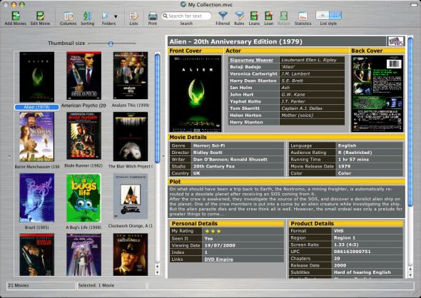 Collectorz.com Movie Collector (Mac OS X) Screenshot