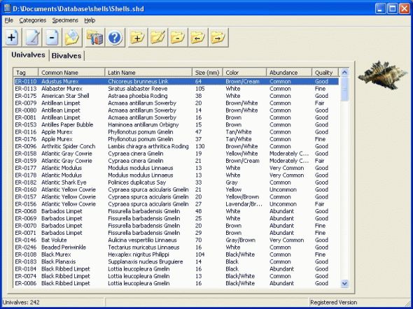 Specimen Catalog Screenshot