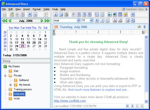 Advanced Diary Screenshot