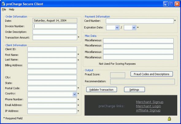 preCharge Secure Client Screenshot