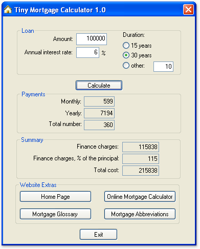 Tiny Mortgage Calculator Screenshot