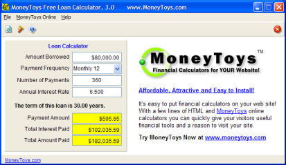 MoneyToys Free Loan Calculator Screenshot