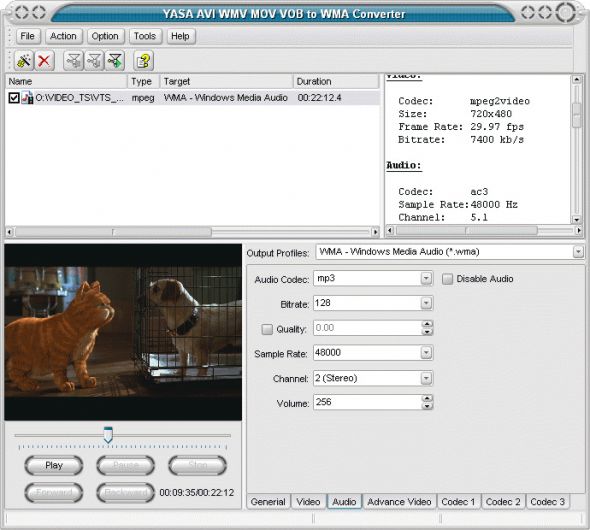YASA AVI WMV MOV VOB to WMA Converter Screenshot