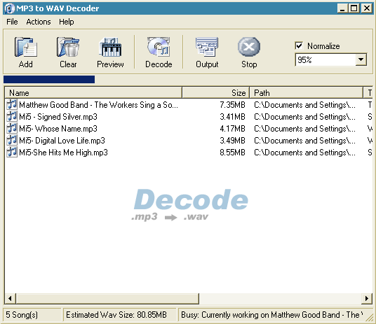 MP3 to WAV Decoder Screenshot