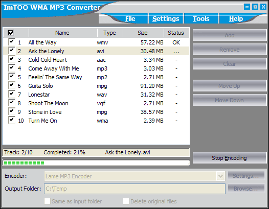 ImTOO WMA MP3 Converter Screenshot
