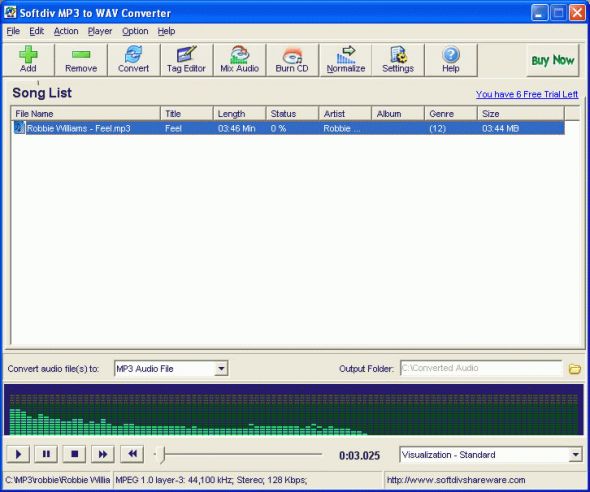 Softdiv MP3 to WAV Converter Screenshot