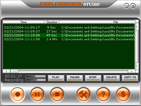 Audio recording Studio Screenshot