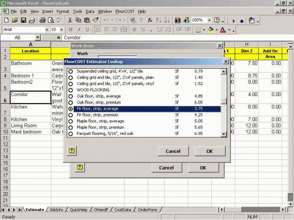 FloorCOST Estimator for Excel Screenshot