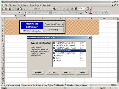 HomeCost Estimator for Excel Screenshot