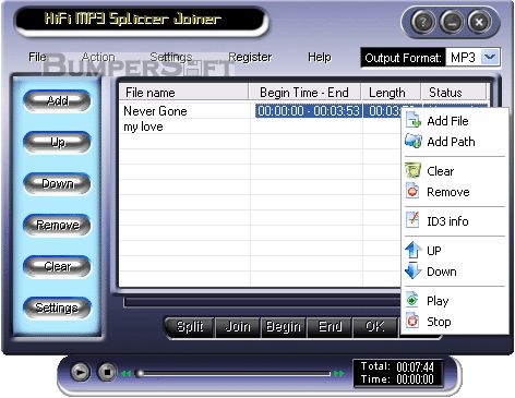 HiFi MP3 Splitter Joiner Screenshot
