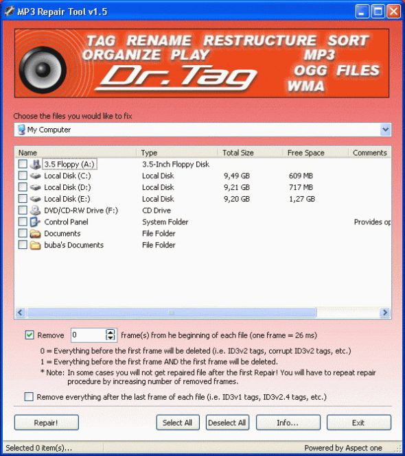 MP3 Repair Tool Screenshot