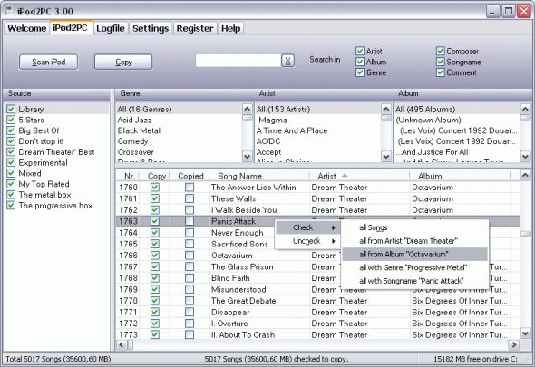 iPod2PC Screenshot