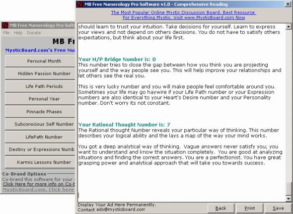MB Free Numerology Pro Software Screenshot