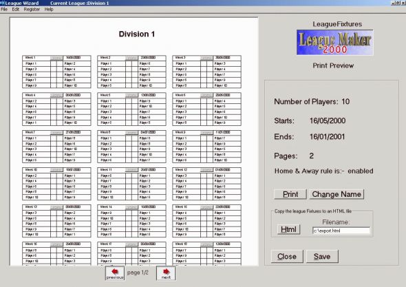 League Maker 2000 Screenshot
