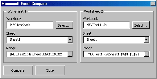 Mousesoft Excel Compare Screenshot