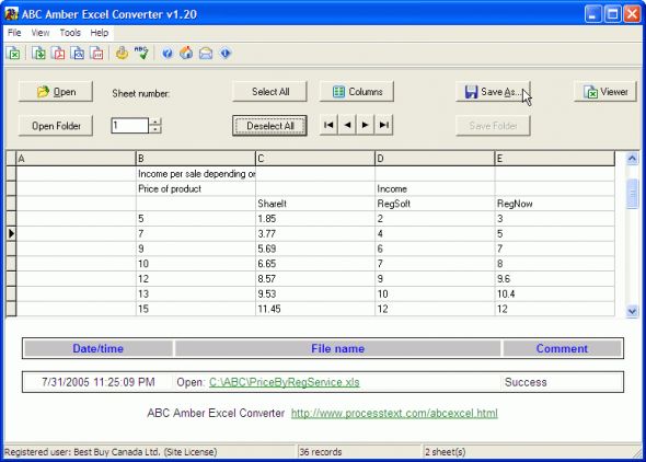 ABC Amber Excel Converter Screenshot