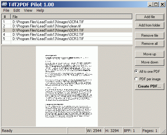 Tiff2PDF Pilot Screenshot