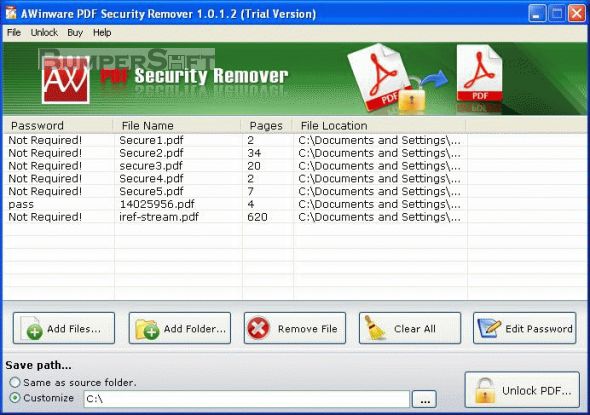 AWinware PDF Security Removal Screenshot